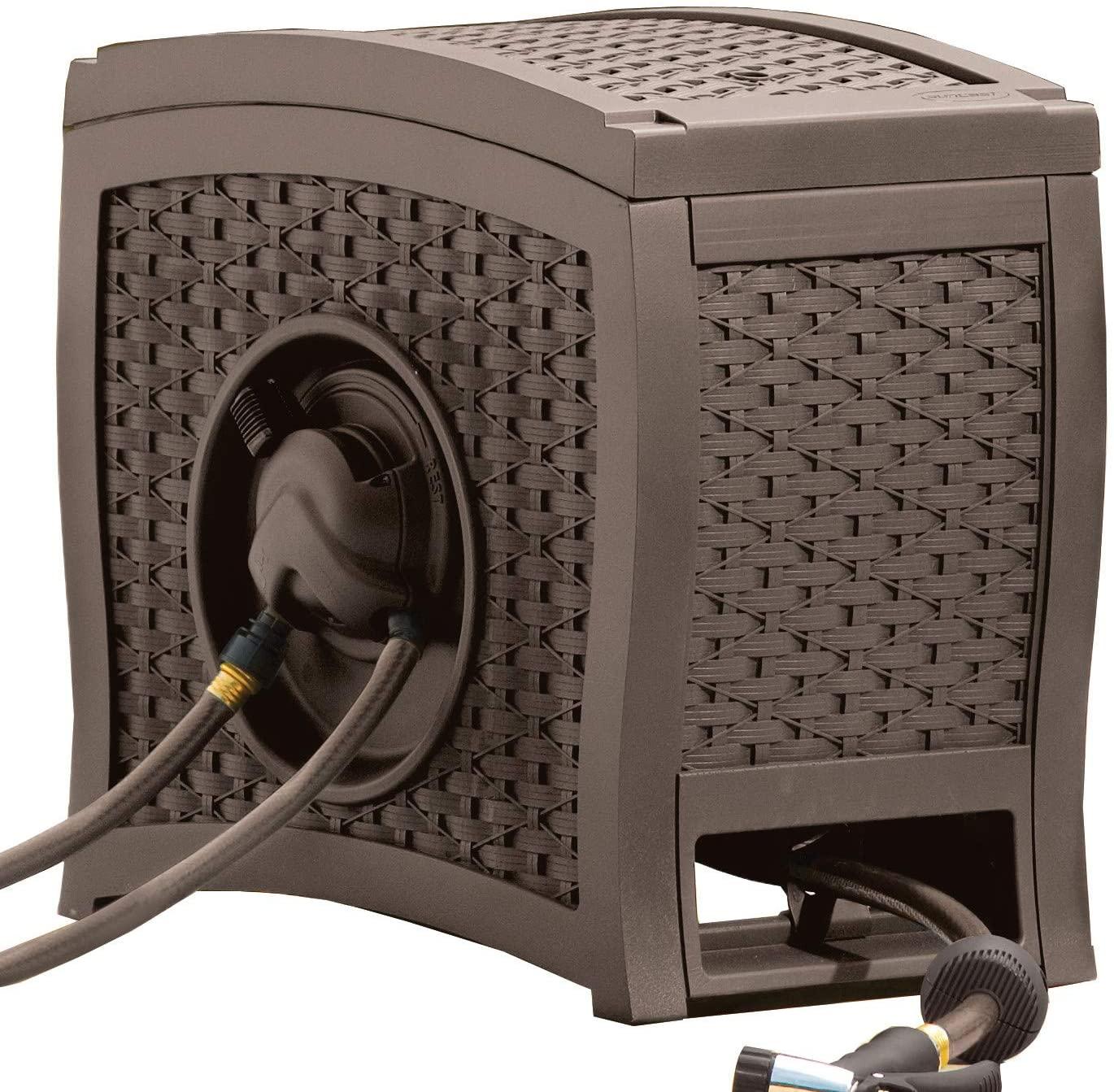 32CC1F53-359B-1E88-44E2-5373CC4442DA Suncast Aquawinder 125 Wicker Garden Hose Reel ?C Lightweight Portable Hands ?C Free Water Powered Retractable Hose Reel ?C Java - Image 1
