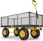Steel Garden Cart, 2-in-1 1400 lbs Heavy Duty Utility Wagon, with Removable Mesh Sides to Convert into Flatbed, 240 U-Turn 13" Pneumatic Tires Garden Wagon for Farm Yard Lawn Garden Camping