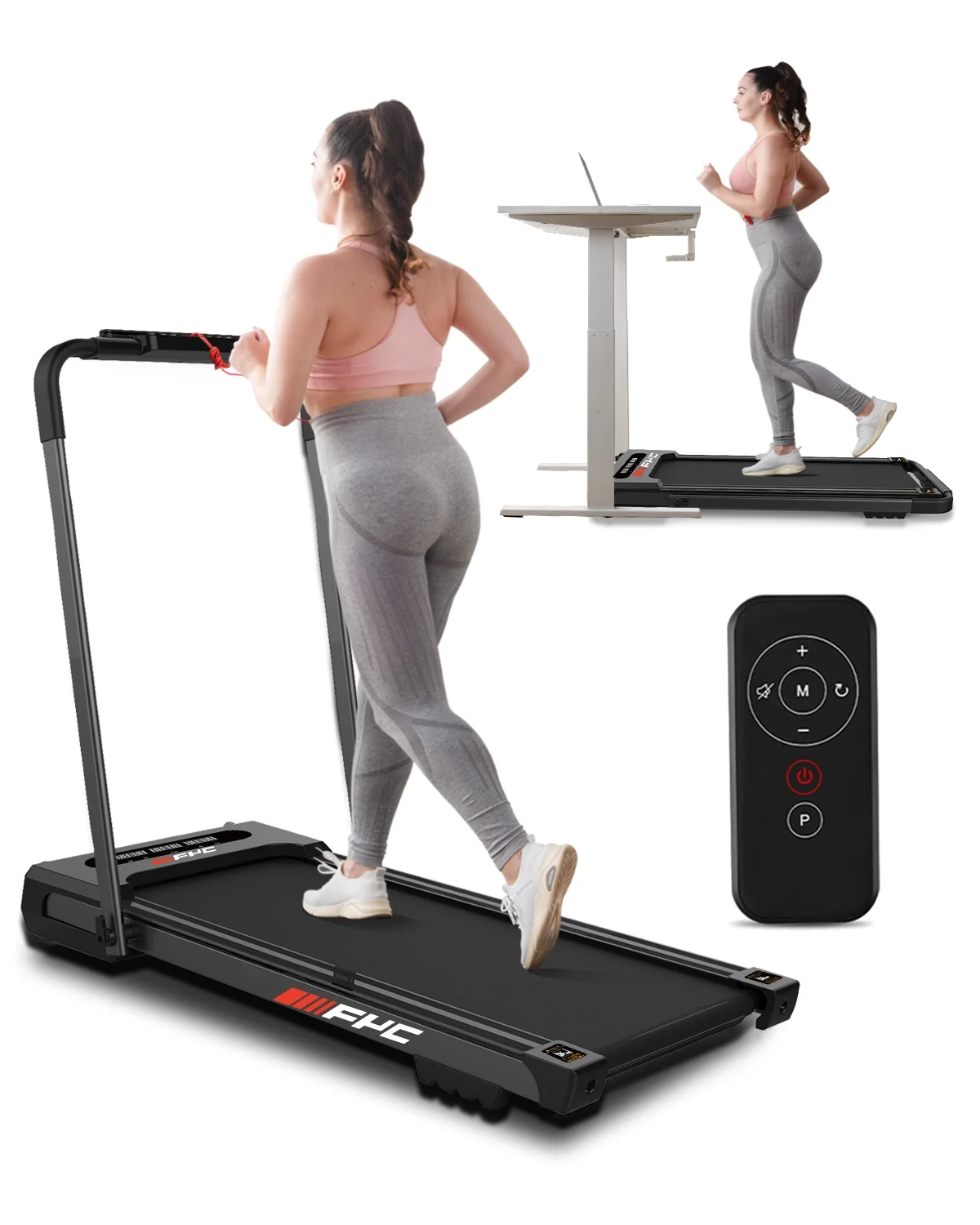 720C9020-50F6-749B-DB8E-DB3BEC96FC31 FYC 3.5HP Under Desk Treadmill 300LBS Weight Capacity, 2-in-1 Foldable Design, Remote Control & LED Display Compact Electric Walking and Running Machine for Walking, Running, Jogging (Black) - Image 1